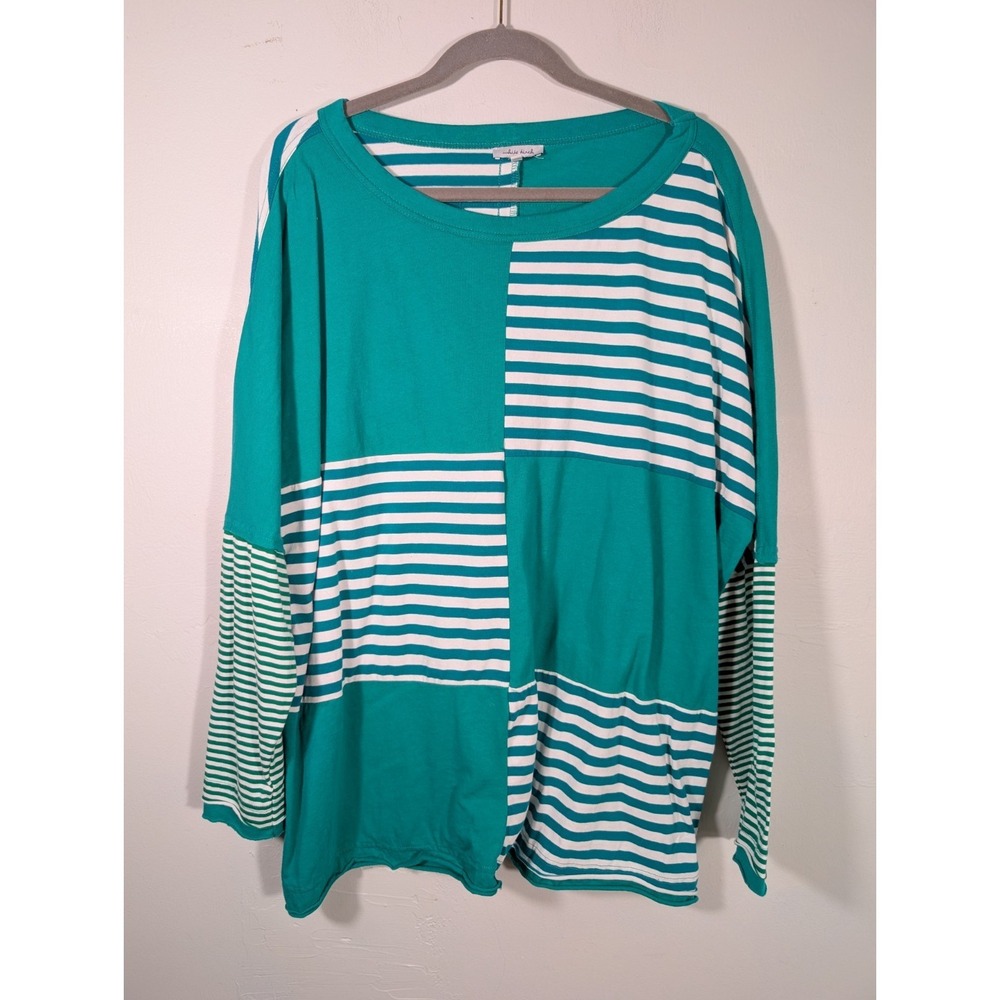 White‎ Birch Green-and-white striped Oversized Shirt women's Large